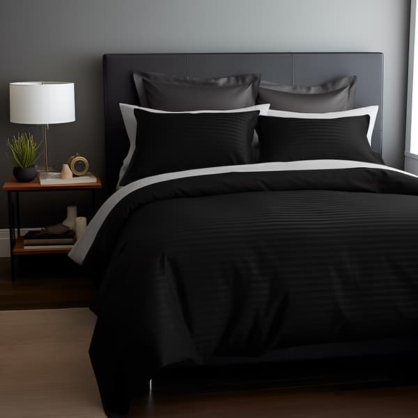 Sengesæt 140x200 satin 100% bomuld sort med klassiske striber