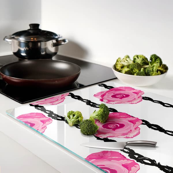Serveringsbricka i härdat glas med rosgrafik 80x52 cm