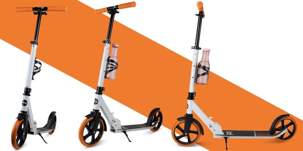 Stor hopfällbar stadsscooter + rem + flaskhållare