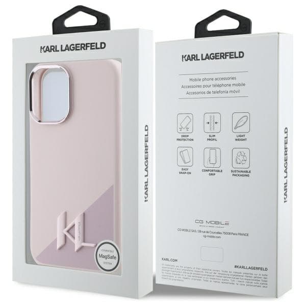 Karl Lagerfeld Silikone Shadow Metal Initial MagSafe-etui til iPhone 16, Pink