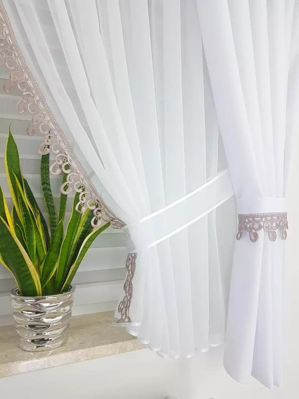 Gardin med draperier, dekorationsset - ljunggrå