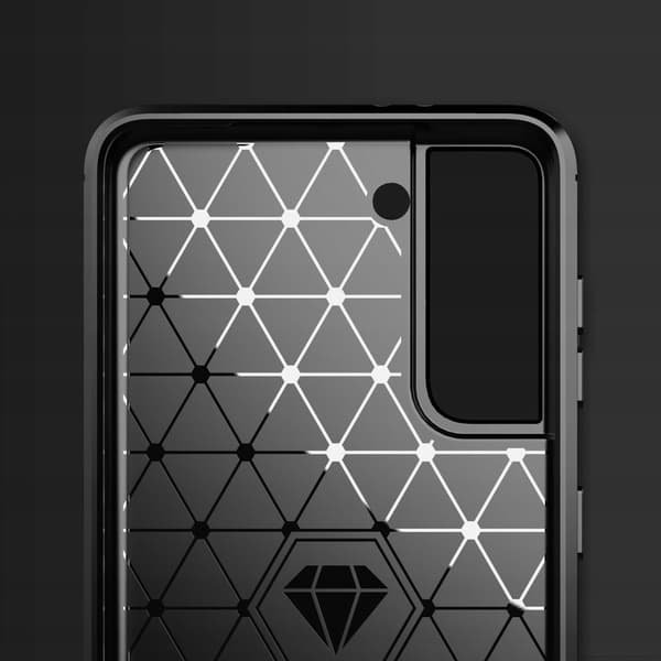 ETUI TIL GALAXY S21 FE ARMOR CARBON SORT + 9H HÆRDET GLAS