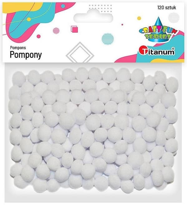 Polyesteripompomit 10 mm, valkoiset, 120 kpl.