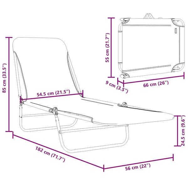 vidaXL Hopfällbara solstolar, set om 2, stål och tyg, blå