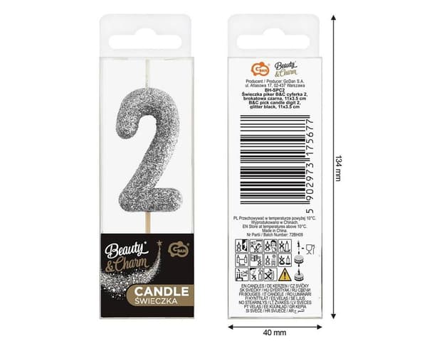 Piker lys 2 sorte glitter 11x3,5 cm