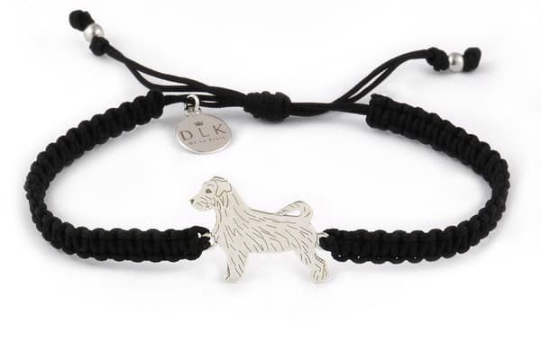 Sølv Jack Russell Terrier armbånd på sort makrame