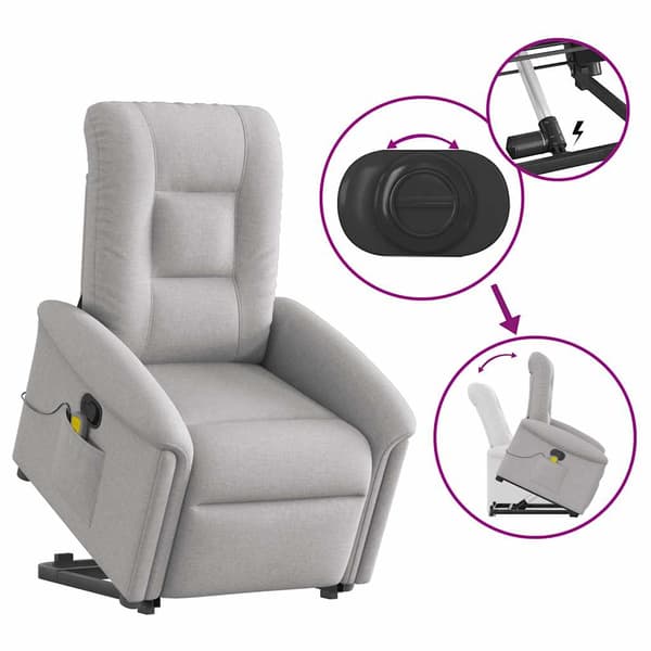 vidaXL Lyftbar massagefåtölj, grå, tyg