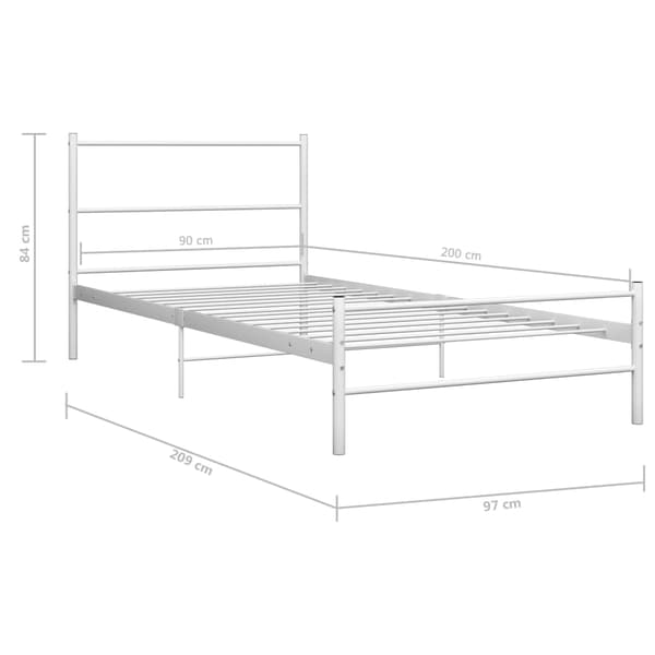 vidaXL Sängram vit metall 90 x 200 cm