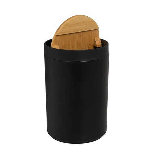 Svart papperskorg med bambulock 5L
