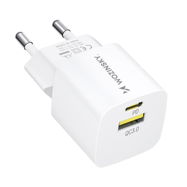 GaN QC3.0 USB-A USB-C PD 33W Väggladdare Vit