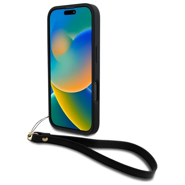 DKNY Wrist Strap Stock Logo-cover til iPhone 16 Pro Max, sort