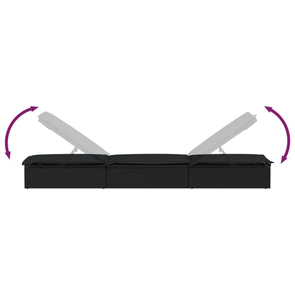 vidaXL liggestol med bord, 1 stk., sort, polyrattan