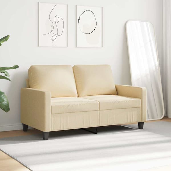 vidaXL 2-sitssoffa, krämfärgad, 120 cm, klädd i tyg