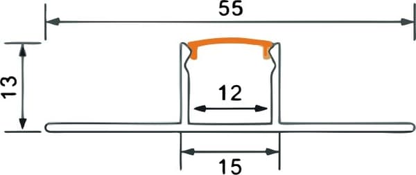 Profil til LED-strips under fliser til pap/gipsplader + transparent lampeskærm 2m