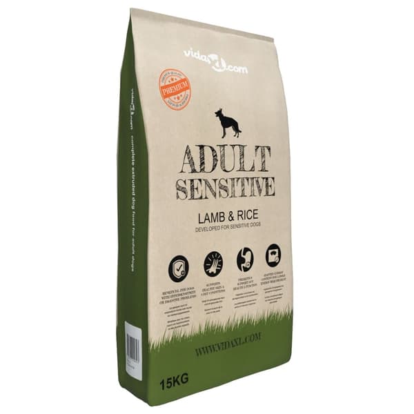 vidaXL tørfoder til hunde, voksent sensitivt lam og ris, 15 kg