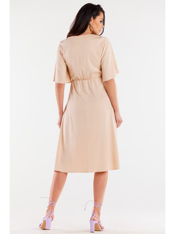 Kjole med viskose og V-hals, beige M