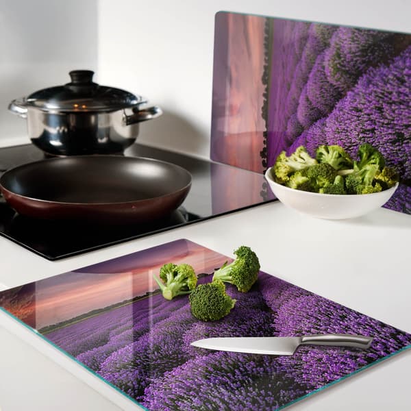 Dekorative serveringsbrætter i glas til snacks, lavendelmark, 2x40x52 cm