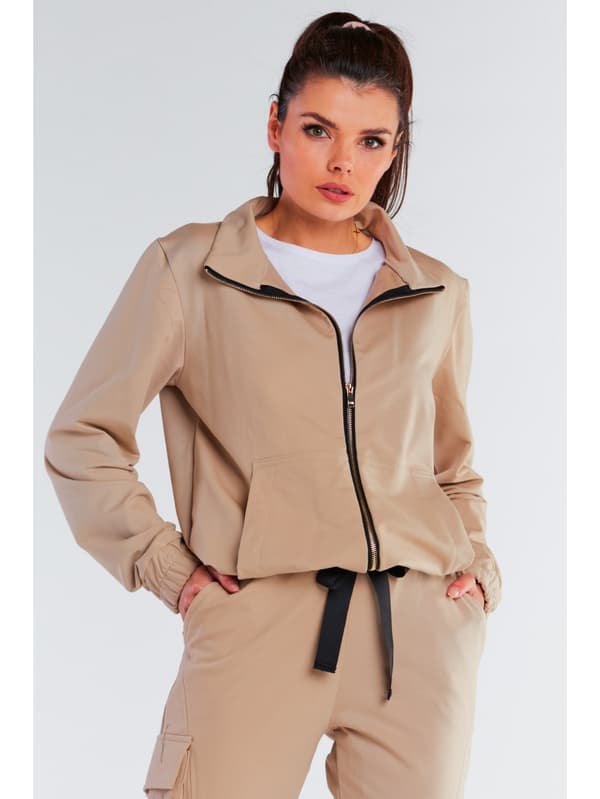 Beige bomullströja med dragkedja L/XL