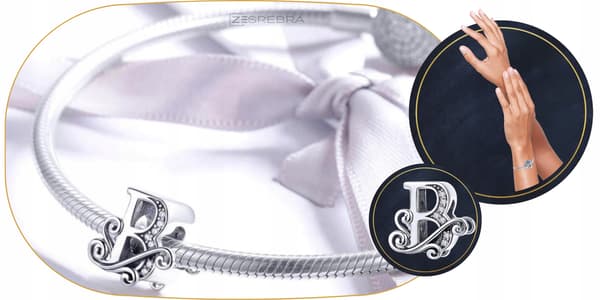 Berlocker bokstaven B silver 925 bokstav silverpärla hänge berlocker pr 925