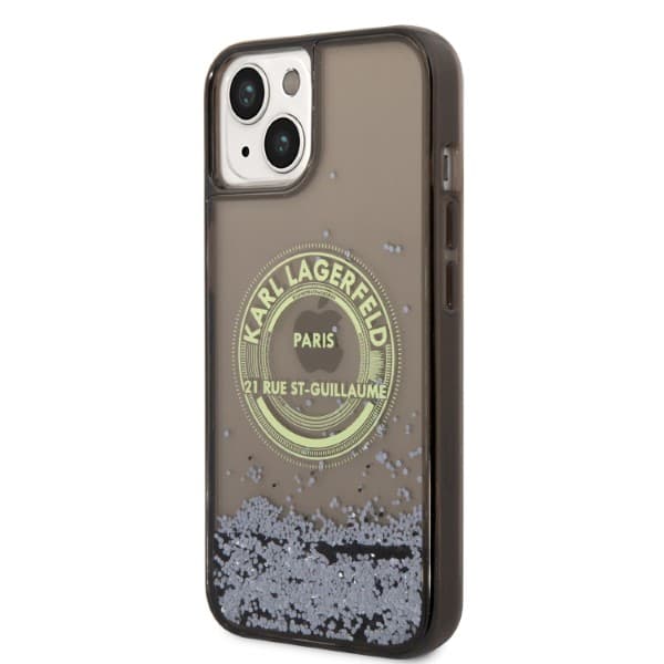 Karl Lagerfeld Liquid Glitter RSG-cover til iPhone 14, sort