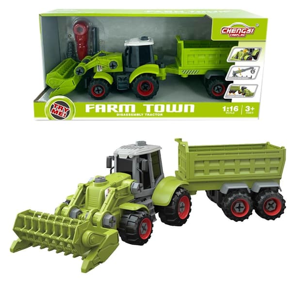 Traktor med skopa och vändvagn
