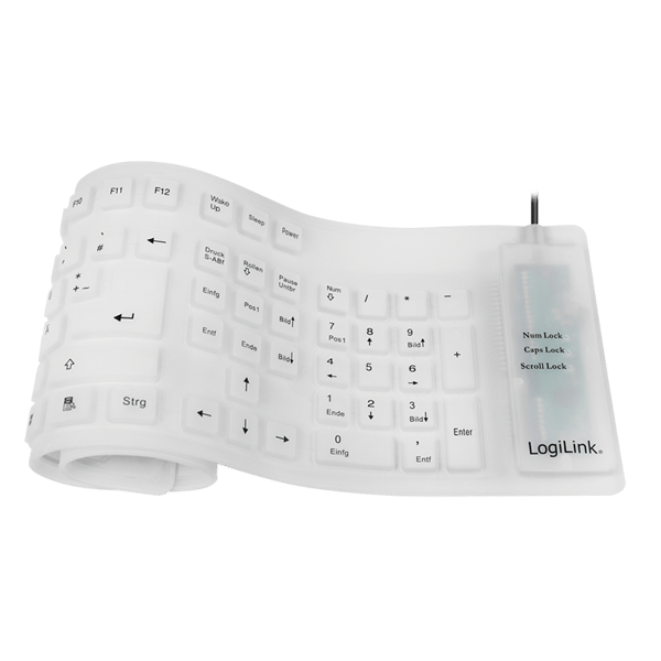 Flexibelt vattentätt LogiLink USB + PS/2 silikontangentbord i rullformat