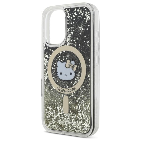 Hello Kitty Liquid Glitter Fever MagSafe-etui til iPhone 16, sort og guld