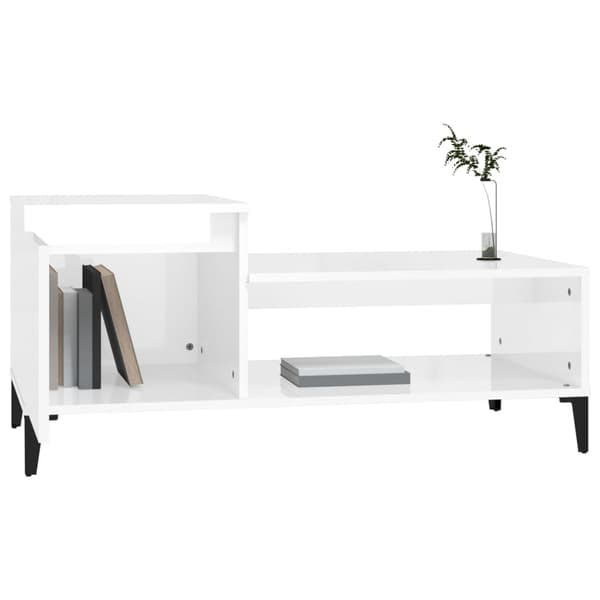 vidaXL Soffbord högglansvitt 100x50x45 cm