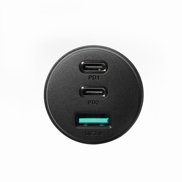 Cigarettænder Biloplader 3 USB Porte og 2x USB-C 70W - Sort