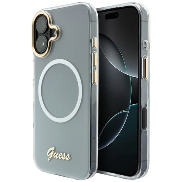 Guess IML Gradient Script Metal MagSafe-etui til iPhone 17, hvidt