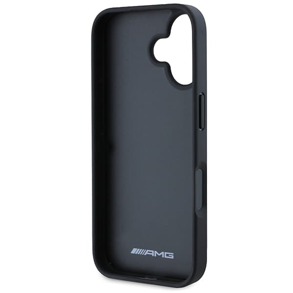 AMG lædercover med prægede linjer og sort logo til iPhone 16, sort