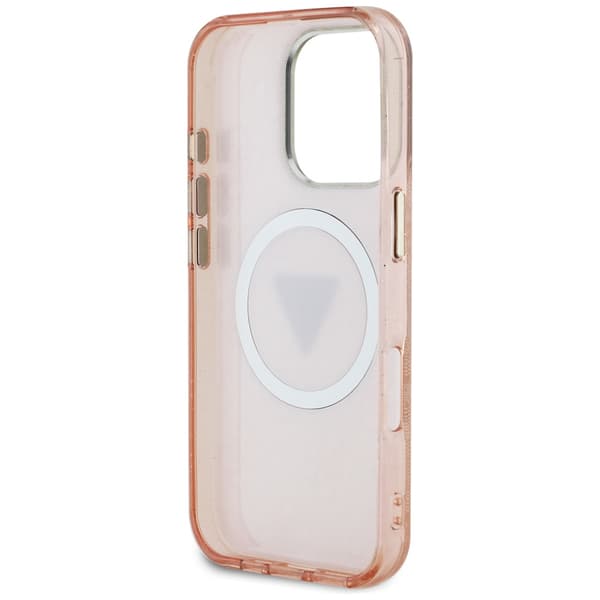 Guess IML Metal Glitter 4G Circle Triangle MagSafe-etui til iPhone 16 Pro - Lyserødt