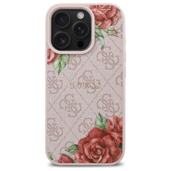 Guess 4G Blomsterprint MagSafe-etui til iPhone 16 Pro, lyserød