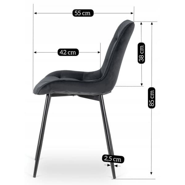 CHRIS Polstret Spisestol Sort Velour Moderne Loft