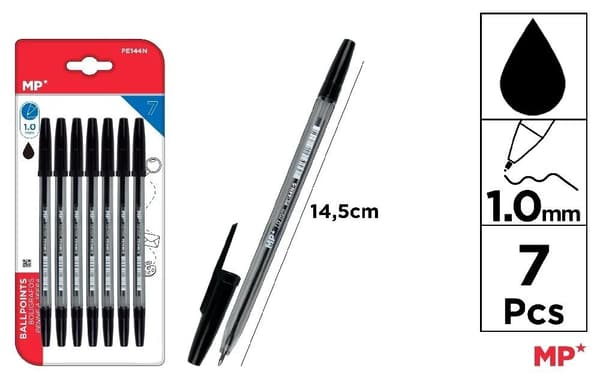 Sort kuglepen 1,0 mm 7 stk.