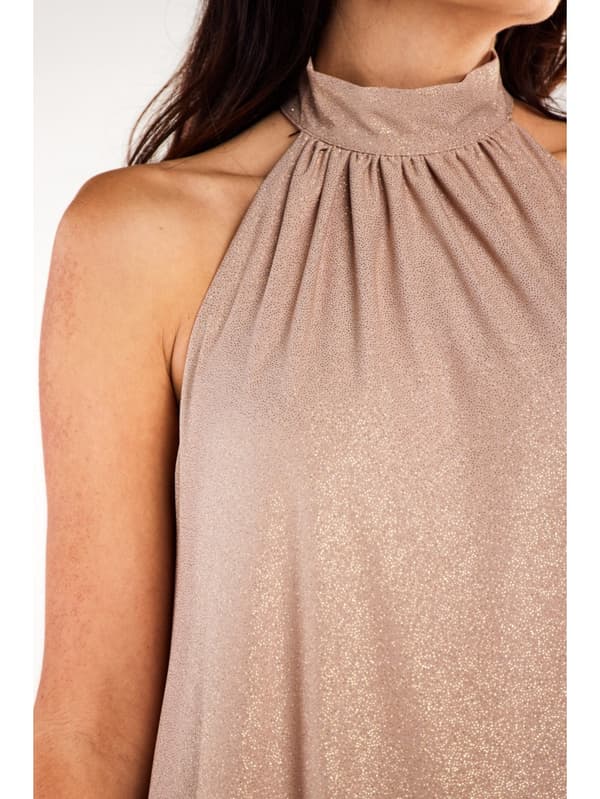 Trapetsbrokadklänning med polotröja, beige S/M