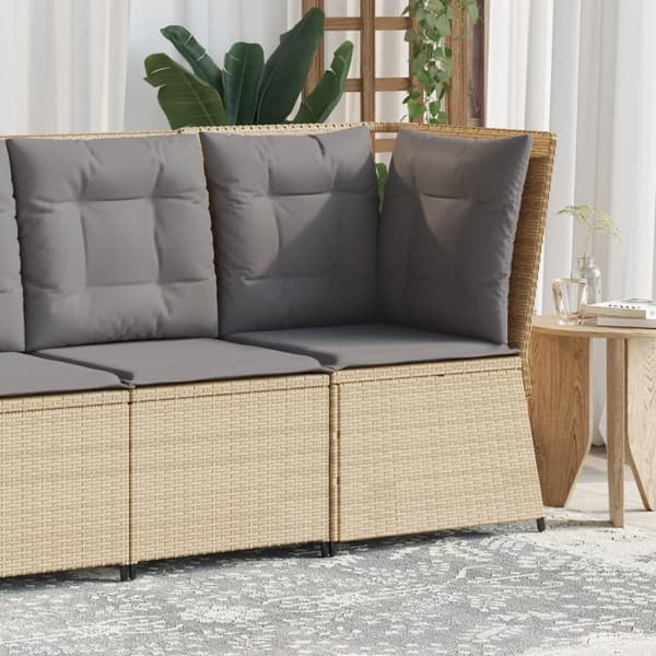 vidaXL Hörnsoffmodul med kuddar, beige, polyrotting