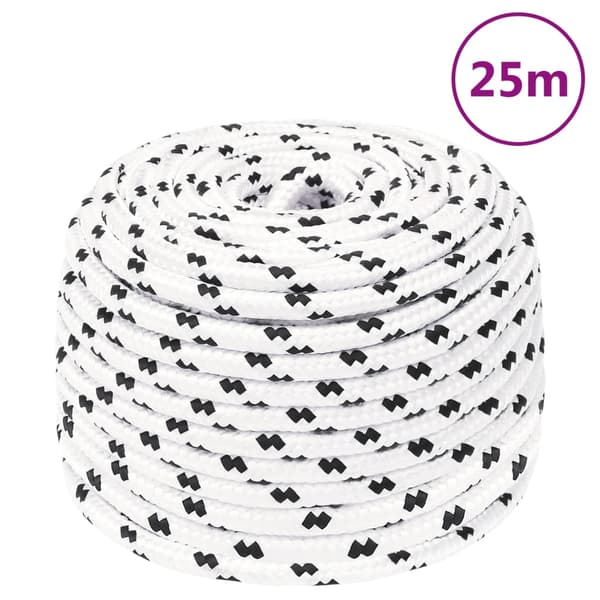 vidaXL Flätad segelrep, vit, 6 mm x 25 m, polyester