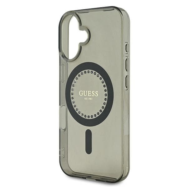 Guess IML Rhinestones MagSafe-etui til iPhone 16, sort
