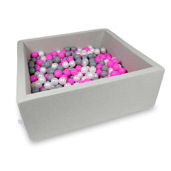 Tør pool 110x110x40cm lysegrå med 600 bolde: pink, perlemor, grå