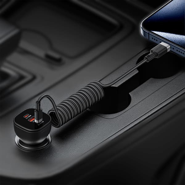 Spiralkabel USB-C - USB-C 480Mb/s 3A 1,2m - sort