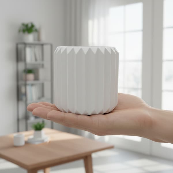 Moderne hvid trekantet rillet blomsterpotte til planter