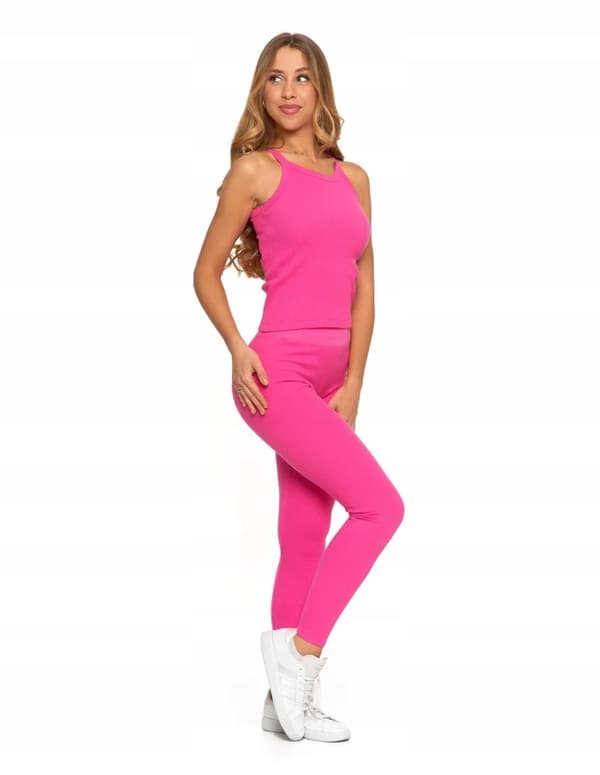 Dameleggings i bomuld med bred elastisk linning, elastisk pasform, MORAJ L FUCHSIA