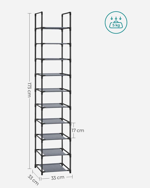 Modulaarinen kenkäkaappi 10 hyllyllä, harmaa