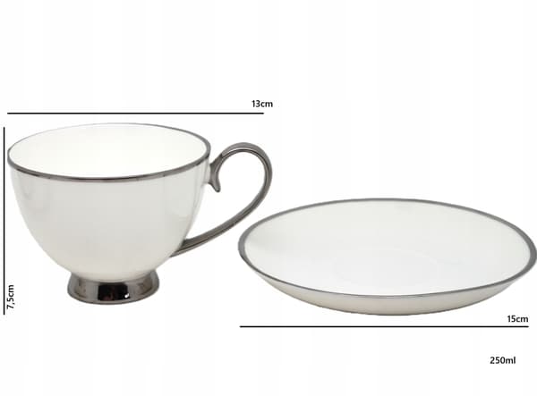 Set med 2 vita porslinskoppar med silverdetaljer som present
