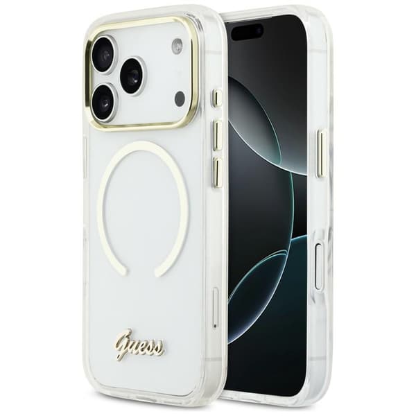 Guess IML Script Metallinen MagSafe-kotelo iPhone 17 Prolle, kirkas
