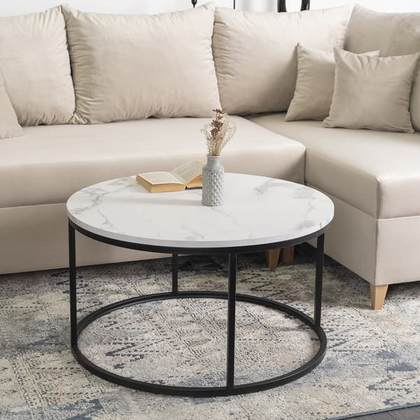 CONNY MAX Soffbord 80 cm Vit Marmor/Svart Modern Glamour