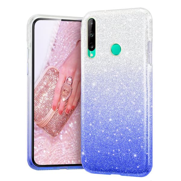 Huawei P40 Lite E Glitterskal, Silver / Blå