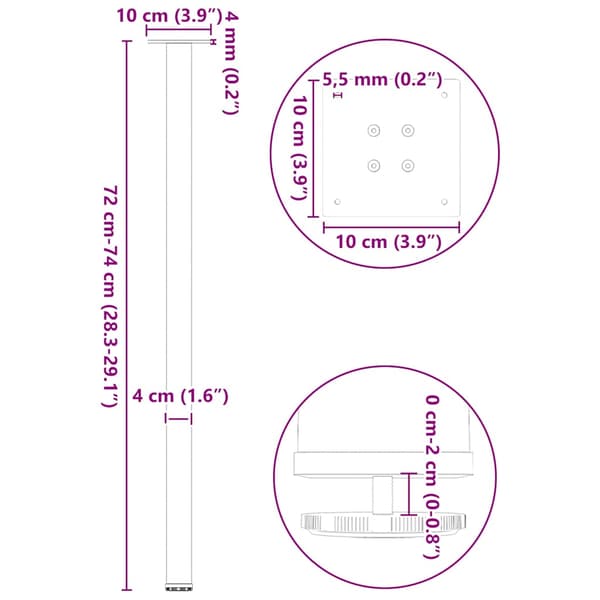 vidaXL sofabordben, 4 stk., sort, 72-74 cm, stål