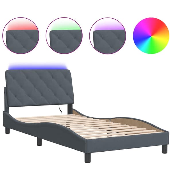 vidaXL Sängram med LED mörkgrå 100x200 cm sammet